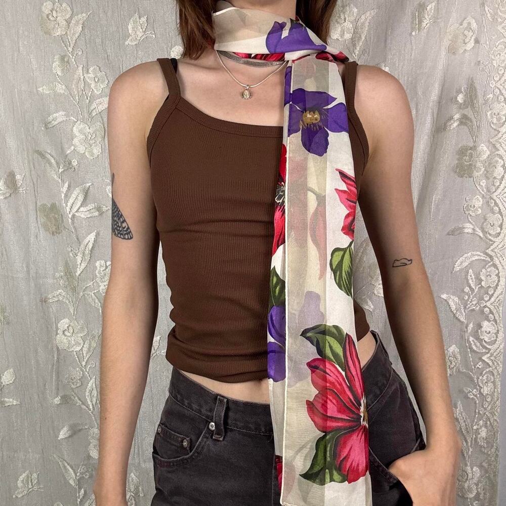 Vintage floral scarf with red/purple flowers